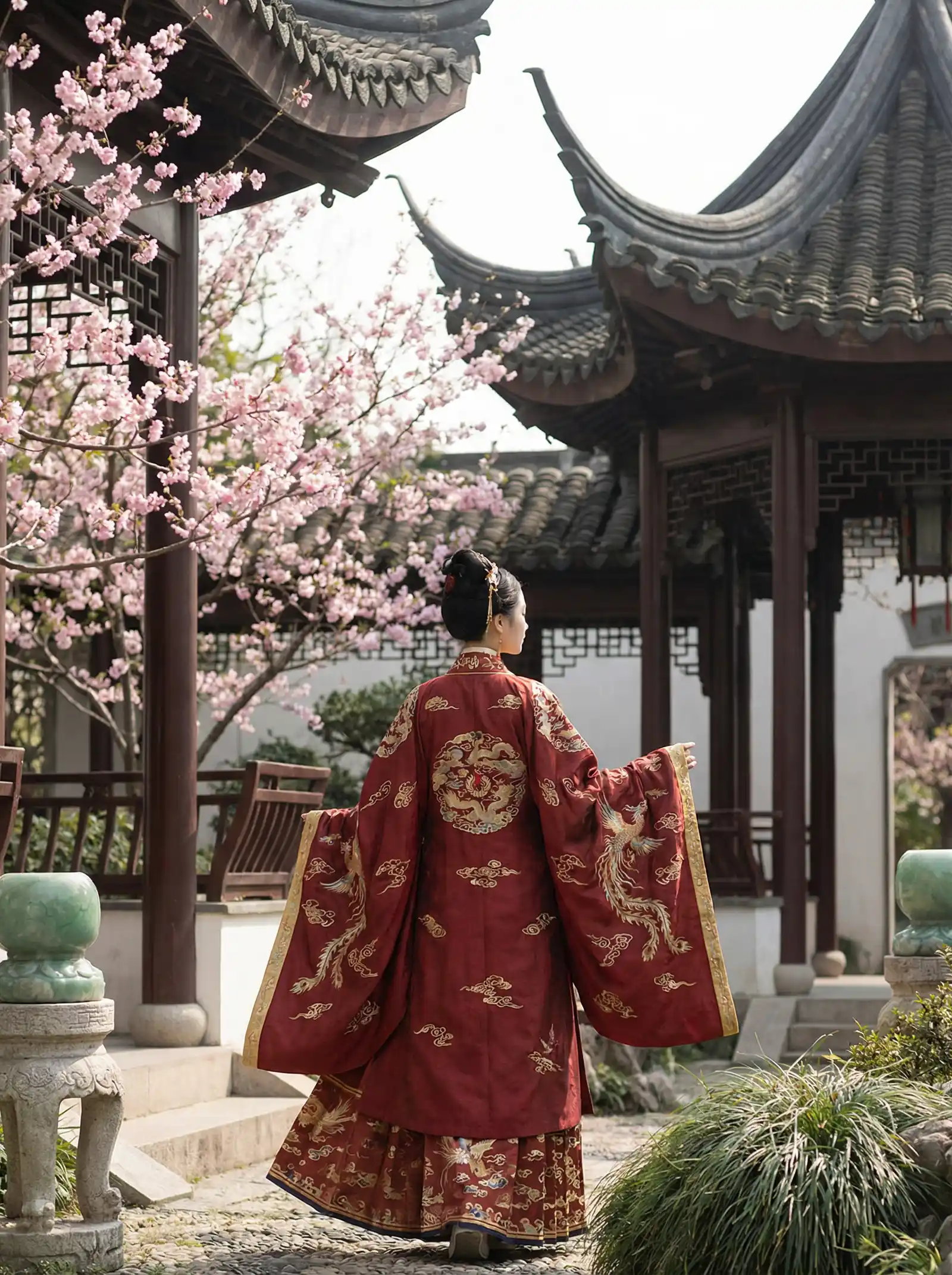 吴施蒙成都视频哪里看 明制汉服红色凤凰刺绣